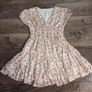 J. Lee Floral Mini Dress - V-Neck Cap Sleeve - Petite Medium (PM)